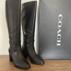 Coach Dark Leather Heeled Boots